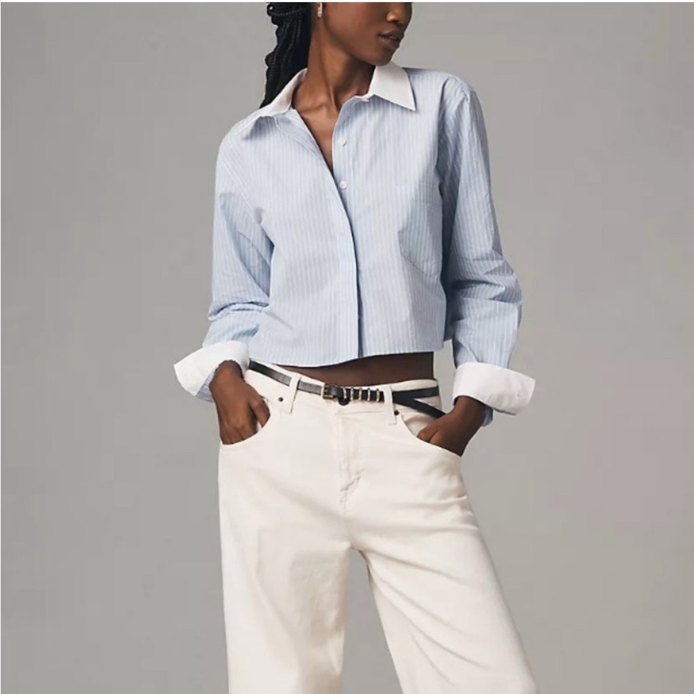 Good American Poplin Cropped Button Down Shirt